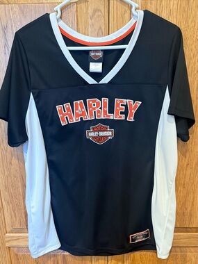 Harley-Davidson Black, White and Orange V-Neck Sport Jersey